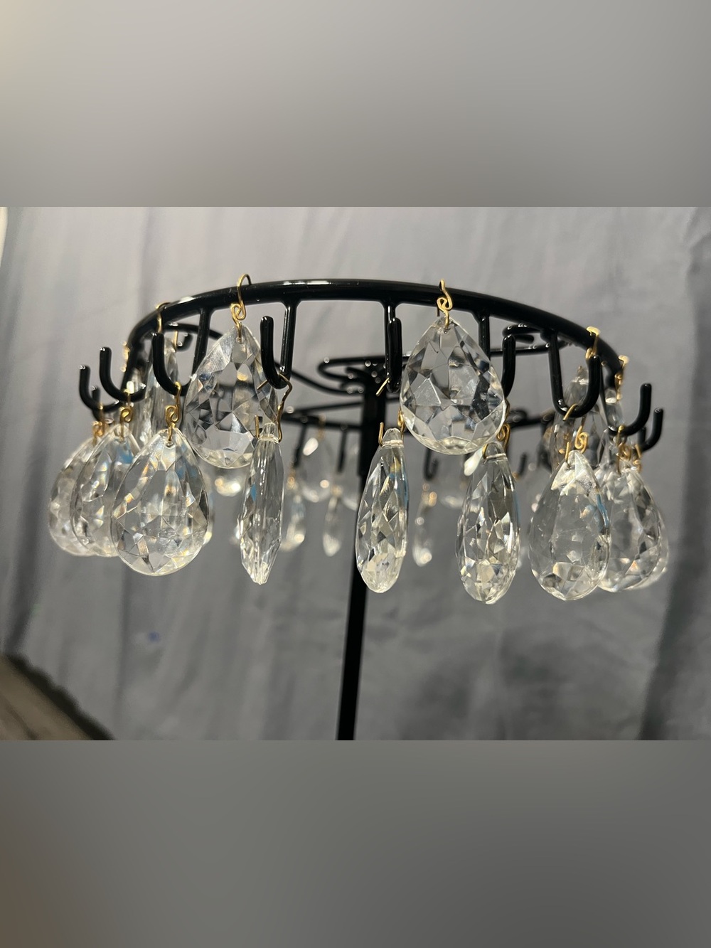 Chandelier Crystals 1.5”x1” Pear Shaped w/gold tone hooks - set of 19 - Vintage